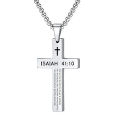Christian Bible Verse Cross Pendant Necklace Stainless Steel Religious Scripture Prayer Jewelry Gifts