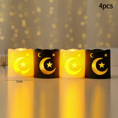 Creative Eid Mubarak Candle Lamp Islamic Ramadan Crescent Moon and Star Night Light Muslim Party Decor Eid Party Supplies