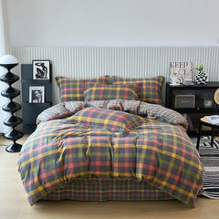 Pure Cotton Japanese Style Duvet Cover With Plaid Print  King Four Seasons Universal Bedding Cover Comfortable and Skin-friendly
