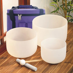 KVKA 10"E 8"G 6"B 432hz 440hz Frosted Quartz Crystal Singing Bowl Chakra Set of 3 pcs for Yoga Sound Healing Musical Meditation