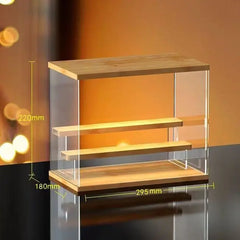 Clear Acrylic Figure Display Cabinet With Solid Wood Step Stand for Blind Box Toy, Cosmetic, Souvenir Display Box With Light Kitchen & Dining Furniture
