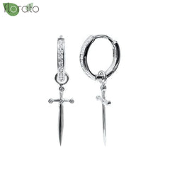925 Sterling Silver Needle Fashion Cross Pendant Hoop Earrings for Women Vintage Gold Color Small Earrings Luxury Jewelry Gifts