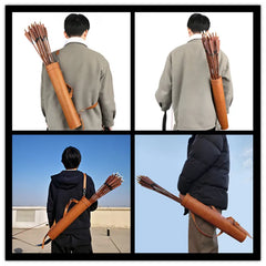 1 pc Archery Quiver Faux Leather Arrow Holder Bow and Arrow Case Pockets Hunting Arrow Tube for Outdoor Hunting Shooting