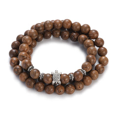 Multilayer Wood Beads Buddha Lotus OM Bracelet Tibetan Buddhist Mala Charm Rosary Bracelet Yoga Wooden For Women Men Jewelry