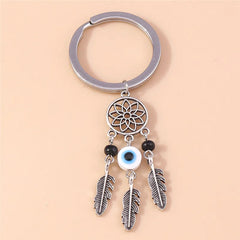 Aihua Lucky Eye Alloy Fatima Hand Keychain Heart Glass Bead Blue Turkish Evil Eye Key Chain Car Keyring for Women Men Jewelry