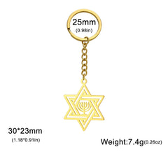 Lucktune Star Of David Hanukkah Menorah Keychain Stainless Steel Hexagram Candlestic Jewish Keyring Women Amulets Jewelry Gifts