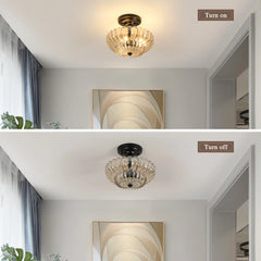 3-Light Modern Ceiling Mount Light with Scalloped Amber Glass Shade Semi Flush Mount Ceiling Lighting （Bulb not included）