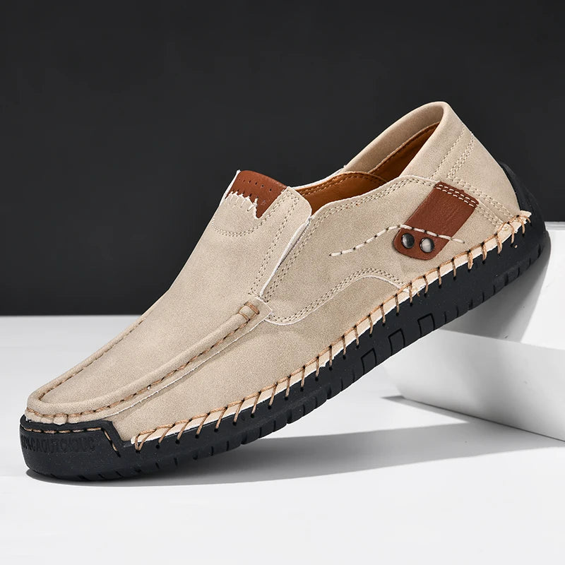 Handmade Leather Men Shoes Casual Comfortable Slip On Loafers Men Spring Outdoor Flats Moccasins Walking Shoes Fall Dropshipping