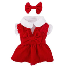 Puppy Bow Knot Dress Set Winter Warm Dog Clothes Pet Christmas Princess Dress Teddy Solid Color Skirt Send Clip Pet Shop Pet Clothing