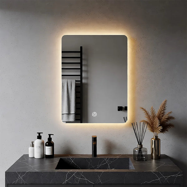 45x60cm Bathroom Wall Mirror Bathroom Mirror With Lighting Mirror With LED Light Touch switch And 3 Colors Dimmable Hardwired