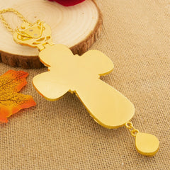 New 7.5" Crown Top Eastern Orthodox Cross Pendant Gold Plated Yellow Gemstones and Rhinestones Luxury Gift Box for Priest Gift