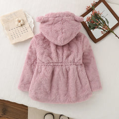 Toddler Girls' Winter Sherpa Jacket - Cute Solid Color Fleece Lined Hooded Coat Warm Casual Outerwear