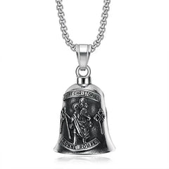 Vintage Christian Jesus Cross Bell Pendant Motorcycle Bell Necklace Punk Biker Religious Exorcist Lucky Jewelry for Men's