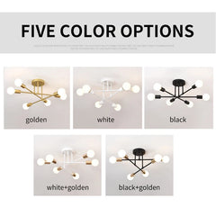 Retro Industrial Wrought Iron Material 6Heads LED Ceiling Lamp Home Luminaire  Modern Living Room Decoration Light