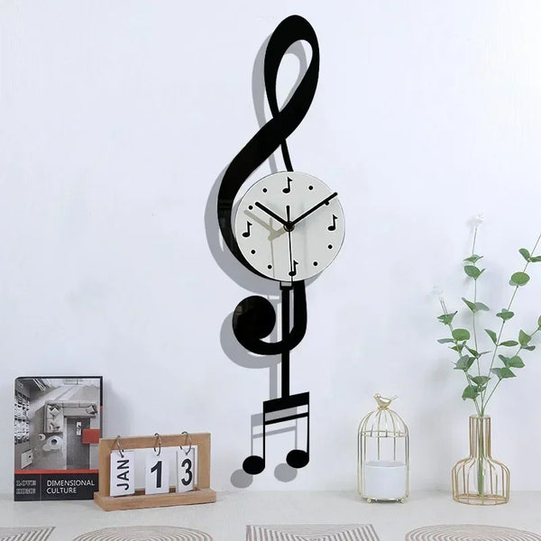Creative and Fashionable Living Room Music Symbol Pendulum Wall Clock Modern Design Silent Home Decoration