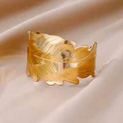 Wrinkle Texture Open Cuff Bracelet – Stainless Steel Bangle