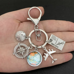 New ideas Earth plane keychain pendant earth compass personality memorial key ring gift for travel lovers
