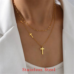 Luxury Rotatable Crown Zircon Cross Necklace Earrings Rings for Women Stainless Steel Cross Chain Christian Jewelry Prayer Gift