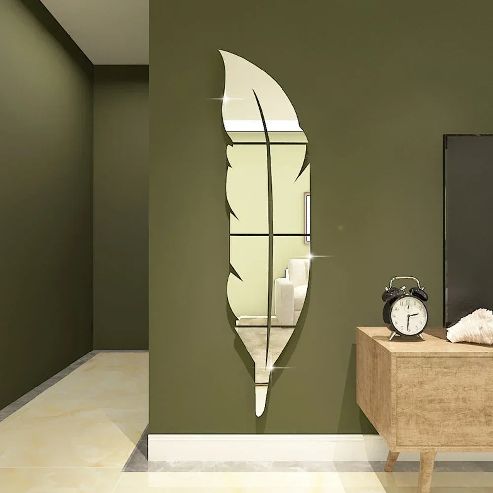 3D Dancing Feathers Mirror Wall Stickers DIY Art Atmosphere Home Shining Wall Stickers House Decoration Living Room Decoration Home Decor Mirror Art