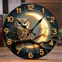 Moonlight Night Wooden Round Silent Hanging Wall Clock, Suitable For Living Room, Office, Study Room, Bedroom, Home Decoration