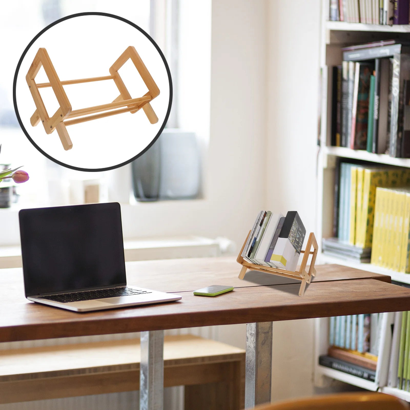 Book Shelf for Desktop Bookshelf Bamboo Organizer Display Storage Rack and Wood Office Furniture
