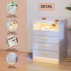 Wooden Bedside Table Charging Station Nightstands Light Strip for Sofa Side Bedroom Living Room UK Plug Home Bedroom Furniture