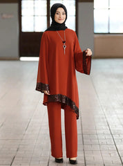 Ramadan 2 Piece Set Muslim Women Turkey Asymmetry Abaya Blouse Wide Leg Pants Kaftan Eid Suits Islamic Clothes Djellaba Musulman