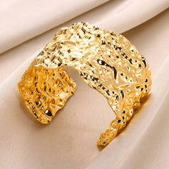 Wrinkle Texture Open Cuff Bracelet – Stainless Steel Bangle