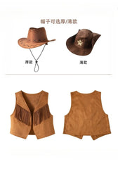 Children Western Cowboy Role Playing Costume Vest Scarf Hat Boy Festival Halloween Party Boys Outfit