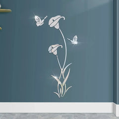 DIY Butterfly Lily Flower Wall Decal Acrylic Mirror Flower Wall Sticker Murals for Living Room Bedroom TV Background Home Decor
