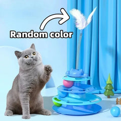 4-Layers Feather Cat Turntable with Fun Toy Ball and Playing Stick Interactive Cat Toy Tower Kitten Turntable Track Roller Balls Pet Shop