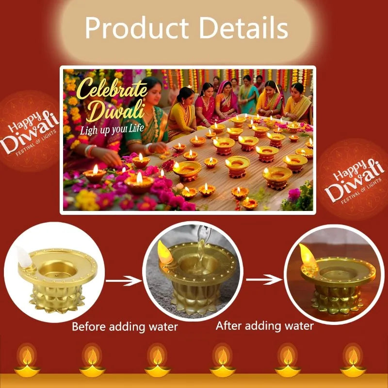 AB41-LED Diwali Diya Water Sensor Lights 24 Pcs, Waterproof Flameless Tea Lights For Home, Temple, Pooja, Return Gifts