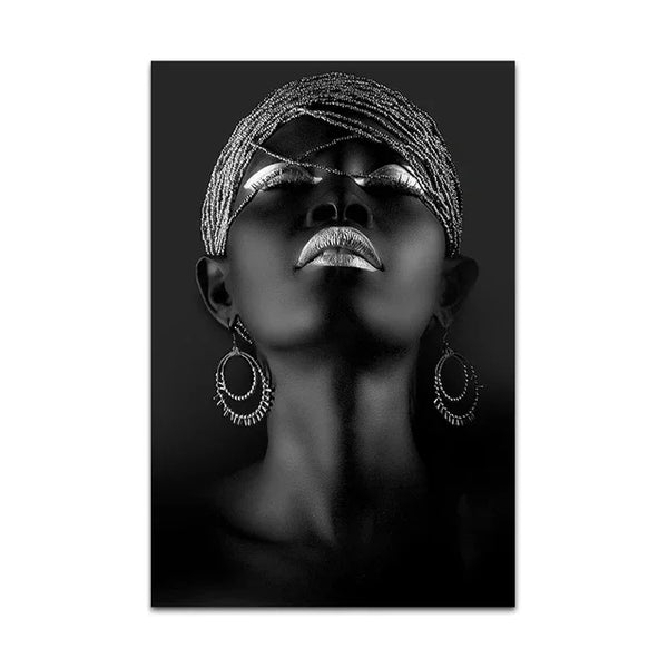 Silver Gold Color African Women Portrait Art Painting Canvas Print Poster Scandinavian Wall Art Picture for Living Room Decor