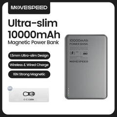 MOVESPEED S10 Slim Magnetic Power Bank 10000mAh PD20W Portable Charger Wireless External Battery for iPhone 16 Samsung Powerbank