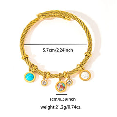 ANENJERY 316L Stainless Steel Colorful Eyes Heart Beads Drip Oil Pendant Bracelet for Women Men Personality Fashion Jewelry Gift