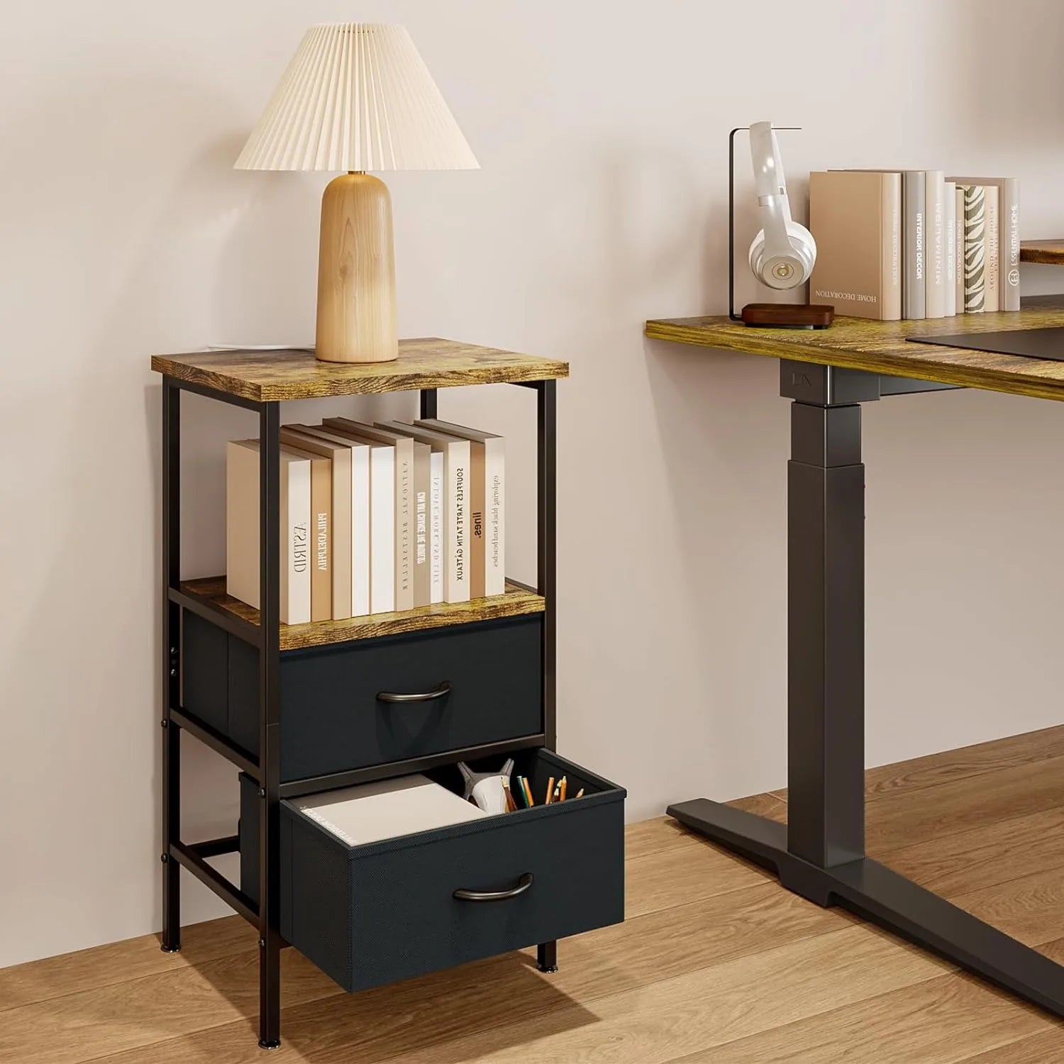 Bedside Table with 2 Fabric Drawers for Small Spaces Bedroom Furniture