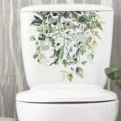 Green Plant Leaves Bathroom Toilet Sticker WC Closestool Wall Sticker Self Adhesive Mural Beautify Flower Home Decor Decals