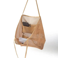 1pcs Foldable Beach Bag with Mesh Net, Mesh Bag, Women's Shoulder Bag, Essential for Outdoor Travel and Leisure Activities