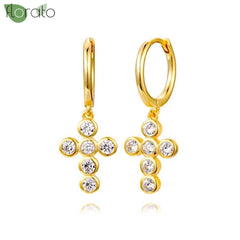 925 Sterling Silver Needle Fashion Cross Pendant Hoop Earrings for Women Vintage Gold Color Small Earrings Luxury Jewelry Gifts