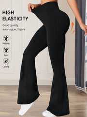 Women’s High-Waist Flared Wide-Leg Pants – Slim Fit Black