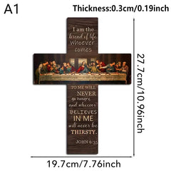 Bread Of Life Last Supper Scene Wooden Sign Cross Wall Art Plaque Home Decoration Pendant Wall Card Bible Scripture Wall Hanging