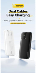 Essager Portable Power Bank 20000mAh with Two Built-in Cables External Battery PD 22.5W Fast Charging For iPhone 17 16 15 Xiaomi