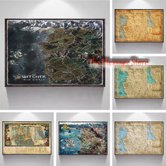 Witcher World Map Continent Locations Wall Art Video Game Gamer Room Decor Poster Canvas Painting Wall Pictures Home Decor Gifts