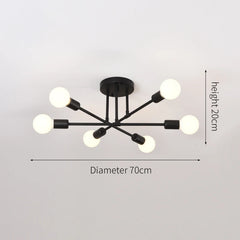 Retro Industrial Wrought Iron Material 6Heads LED Ceiling Lamp Home Luminaire  Modern Living Room Decoration Light