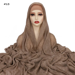 Ramadan Crinkle Rayon Hijabs with Cap Muslim Hijabs for Women Shawls Solid Instant Headscarf Wraps Stripe Islamic Turban Foulard