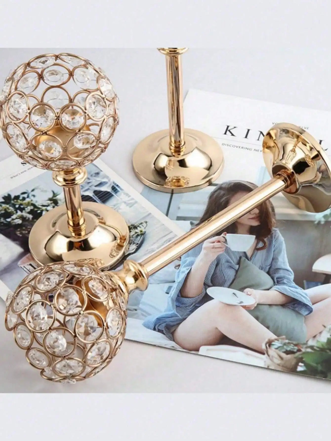 Gold & Silver Classic Crystal Metal Candlestick Holder Luxury Decor for Wedding Candlelight Dinner Valentine Ramadan Birthday