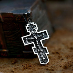 Jesus Cross Men's  Stainless Steel Crucifix Eastern Orthodox  Pendant Chain Necklace Jewelry BP8-515