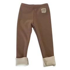 Korean Autumn Winter Children's Fleece-lined One-piece Pants Warm Baby Cartoon Elastic Ankle Length Trousers for Boys Girls