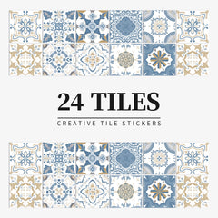 24 pieces of Mandala Retro Pattern Glossy Self-adhesive Tile Stickers for Kitchen and Bathroom Removable Waterproof Wall Sticker Home Decor