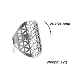EUEAVAN Flower of Life Ring Stainless Steel Sacred Geometry Archangel Metatron Ring Adjustable Amulet Jewelry Gift Wholesale